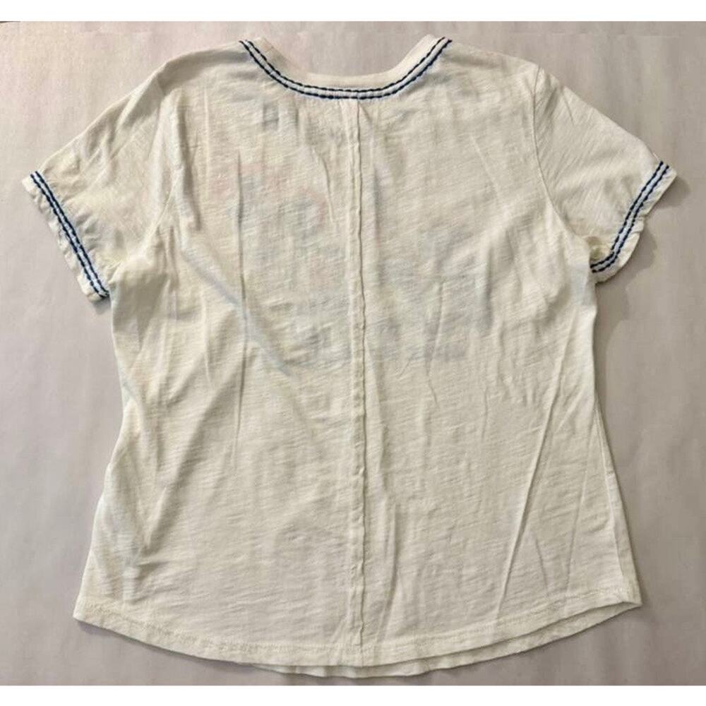 Pilcro Anthropologie The Bennie Slim Crew Neck Cotton-Slub Embroidered Tee Top S - Picture 4 of 9